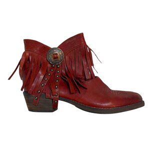 Sam Edelman Red Leather Sidney Fringe Ankle Cowboy Boot